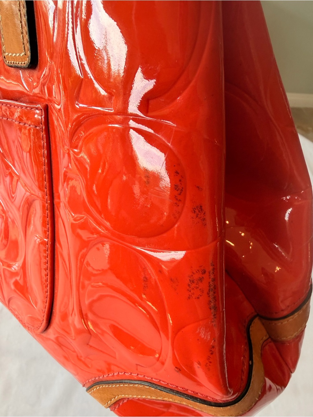 Coach Papaya Peyton Embossed Patent Leather Kisslock Orange Tote No F23722 - Picture 11 of 16